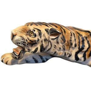 Vtg Ceramic Tiger Hand Painted‎ Figurine Statue made in Japan 16" Long